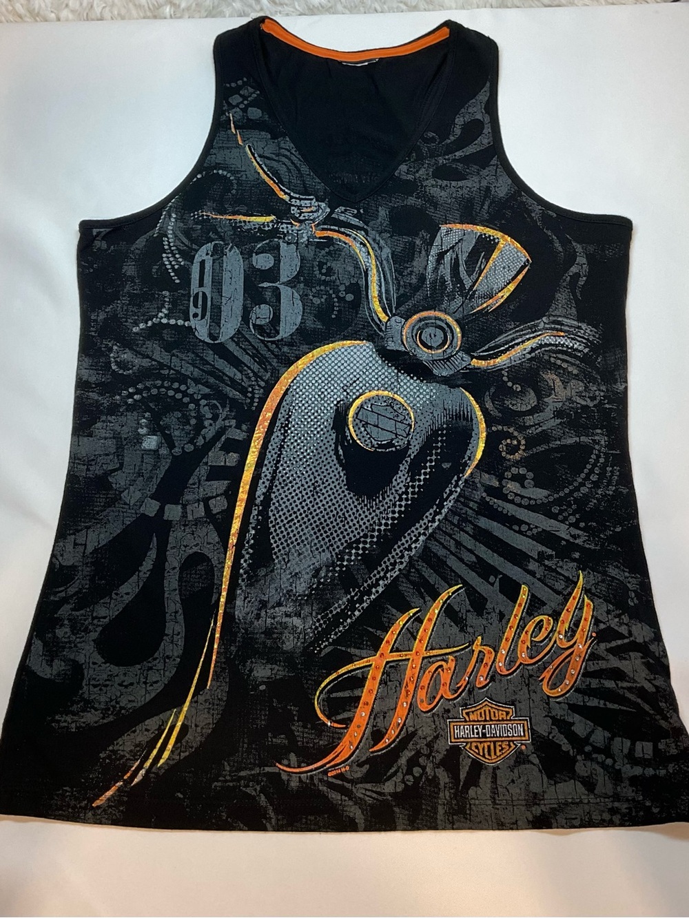 Harley-Davidson Black Tank with Orange Motorcycle Graphic
